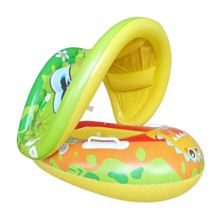 Colac de inot pentru bebelusi si copii, cu parasolar detasabil, model Dinozaur, 6-36 luni