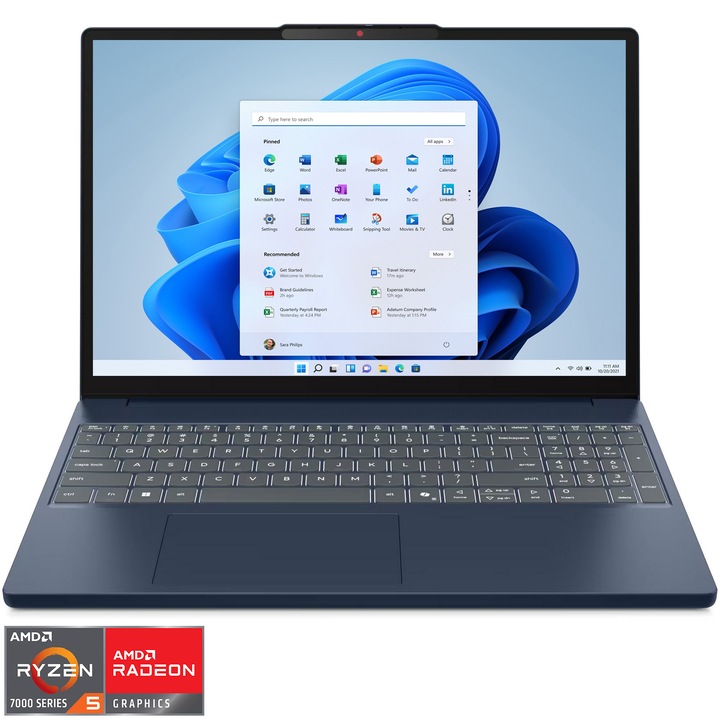 Lenovo IdeaPad Slim 3 15ARP10 Laptop, AMD Ryzen™ 5 7535HS processzorral akár 4,55 GHz-ig, 15,3" WUXGA, IPS, 16 GB DDR5 RAM, 512 GB SSD, AMD Radeon™ 660M Graphics, Windows® 11 Home, Cosmic Blue