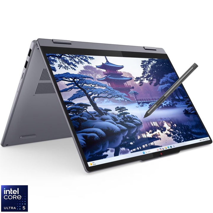 Laptop Lenovo IdeaPad 5 2 az 1-ben 14IAL10, Intel® Core™ Ultra 5 225H processzorral akár 4.9GHz-ig, 14'', WUXGA, OLED, Érintőképernyős, 16GB LPDDR5x RAM, 1TB SSD, Intel® Arc™ 130T, Operációs rendszer nélkül, Luna Gray