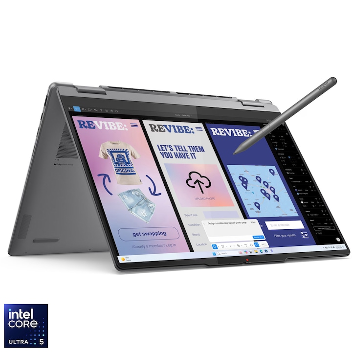 Laptop Lenovo Yoga 7 2 az 1-ben 14ILL10 laptop, Intel® Core™ Ultra 5 226V processzorral, akár 4,5 GHz-ig, 14" WUXGA, OLED, Touch, 16 GB LPDDR5x RAM, 512 GB SSD, Intel® Arc™ Graphics, Windows® 11 Home, Luna Gray, 3 év on-site Premium Care