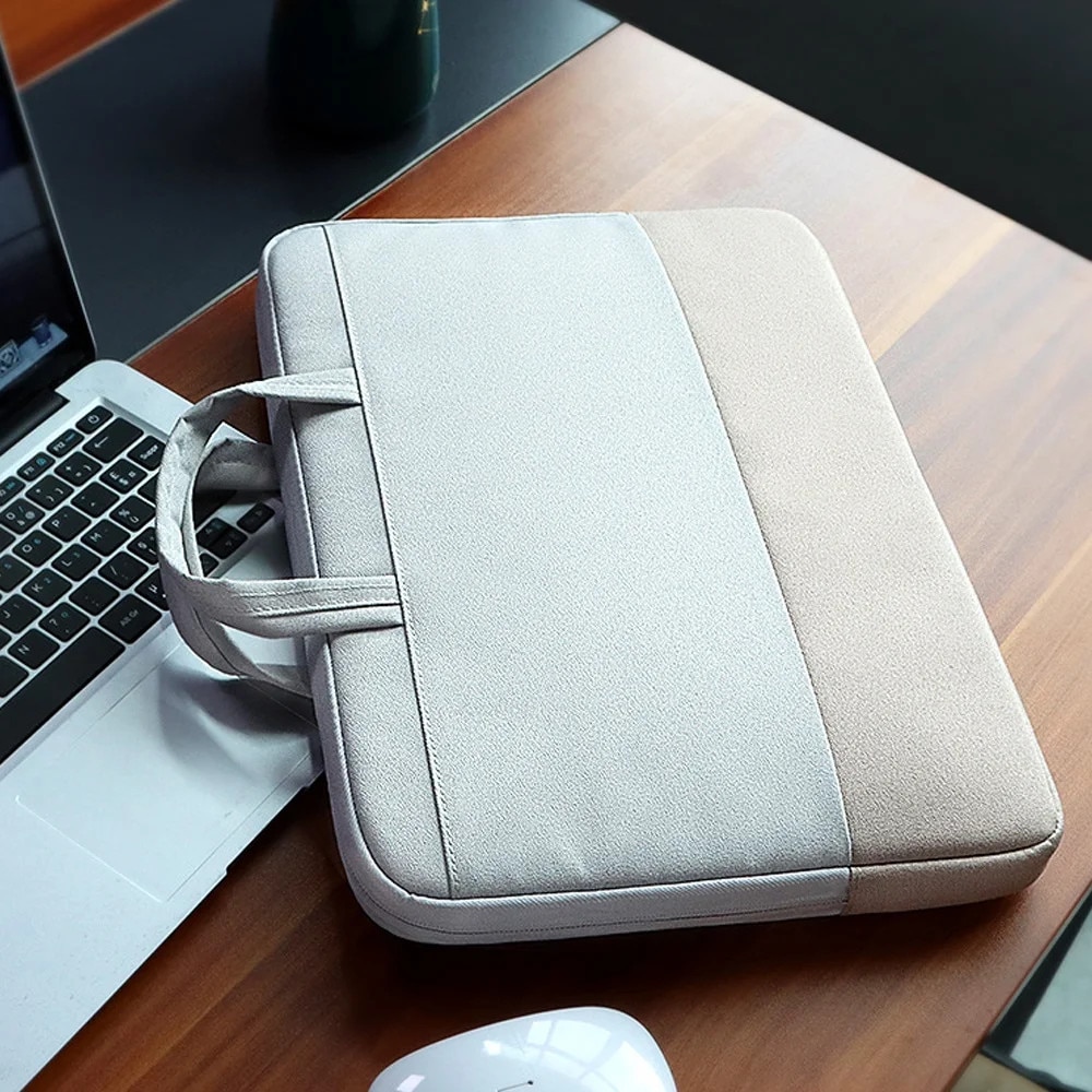 YANYXR, husa pentru laptop din material impermeabil captusita, cu maner, buzunar frontal si centura pentru troler, BCS3230715, alb/khaki, 13,3 inch