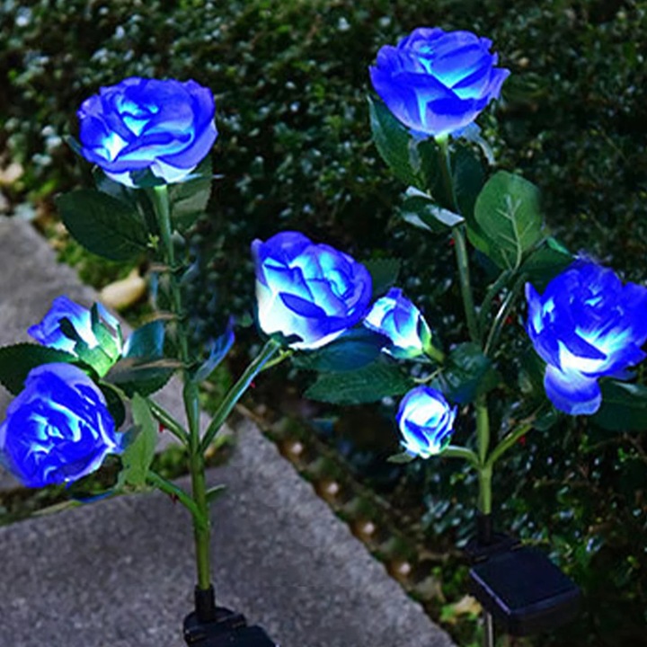 Dekoratív napelemes lámpák, 2 db-os szett, 4 fejű virágok, kék, 70 cm