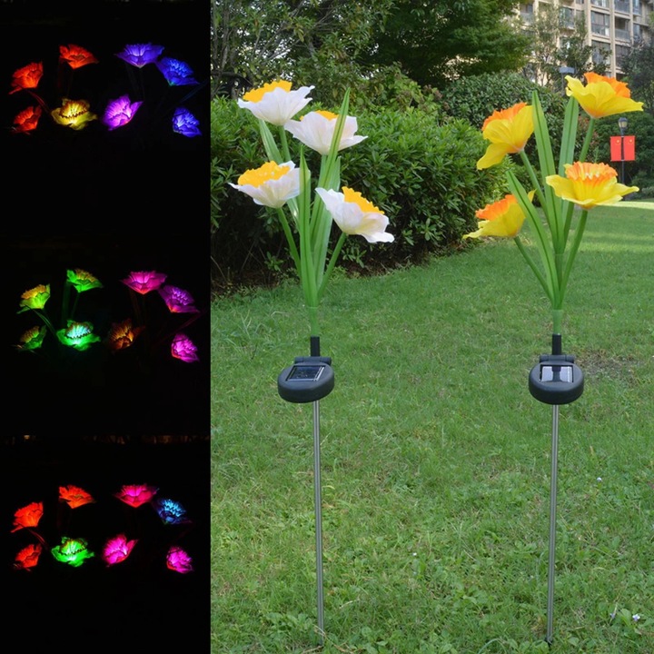 Комплект 2 соларни лампи YANYXR LED външни цветя нарциси IP55 бели 8ч