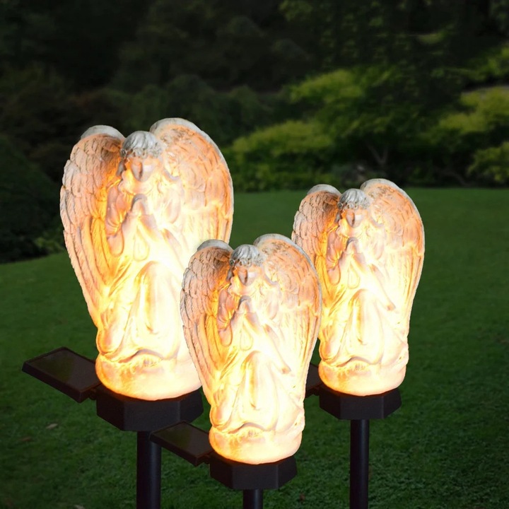 Lampa solara gradina YANYXR inger LED, rasina, alb cald, 15x30cm