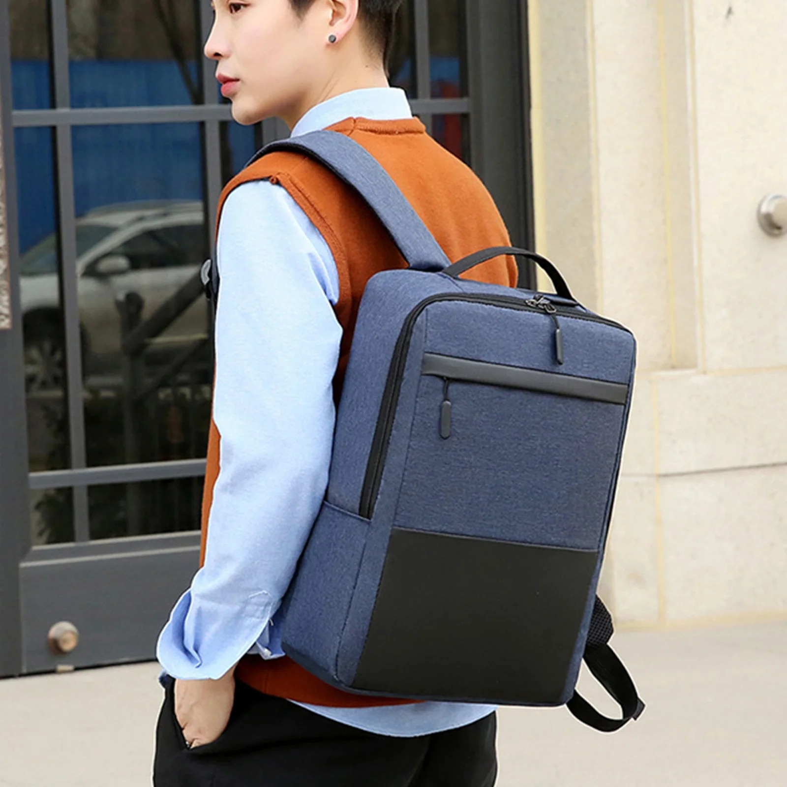 Rucsac business, 15.6 inch, USB, albastru, 44x30x12cm