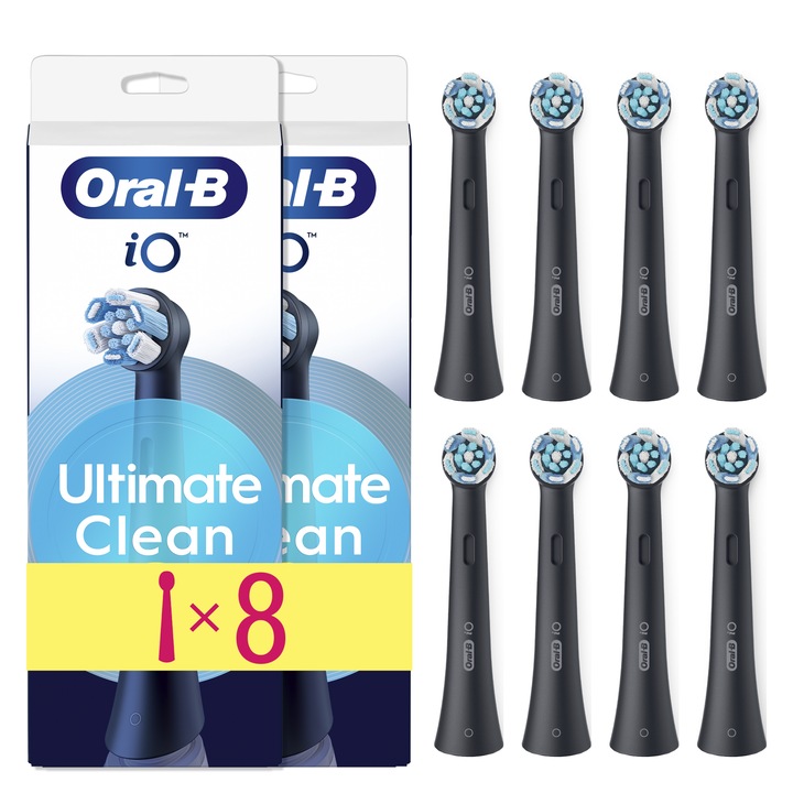 Oral-B iO Ultimate Clean elektromos tartalék kefe, csak az iO sorozattal kompatibilis, fekete, 8 db