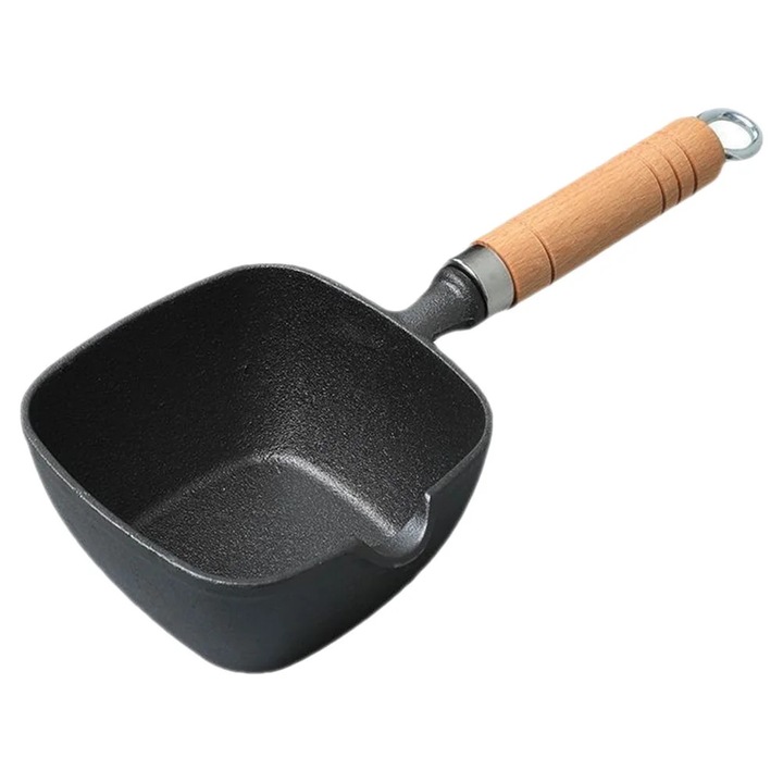 Tigaie mica, fonta si lemn, negru, 29.5x13x6.7cm
