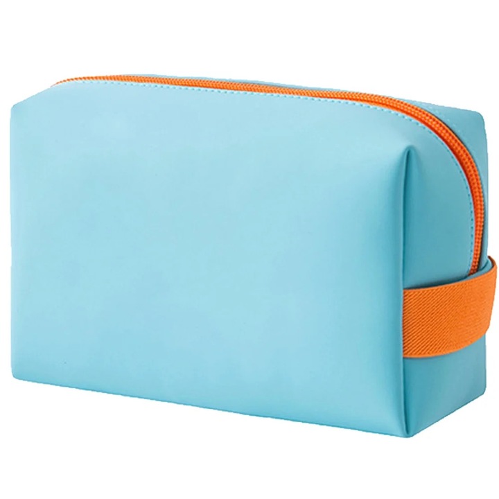 Geanta mica de machiaj din nailon pentru poseta, husa cu fermoar, geanta de toaleta portabila impermeabila pentru calatorie, geanta de machiaj cu pensule, organizator de depozitare pentru femei si barbati, albastru deschis