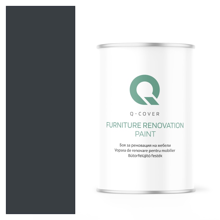 Vopsea de renovare pentru mobilier, Q-Cover, Antracit RAL7016, mat, pentru interior si exterior, Uscare rapida, Rezistent la UV, Fara substante toxice, Pe baza de apa, rezistenta la grasime, murdarie si substante alimentare, 1L