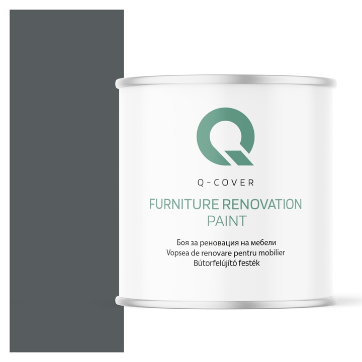 Vopsea de renovare pentru mobilier, Q-Cover, Gri bazaltic RAL7012, mat, pentru interior si exterior, Uscare rapida, Rezistent la UV, Fara substante toxice, Pe baza de apa, rezistenta la grasime, murdarie si substante alimentare, 2.5L
