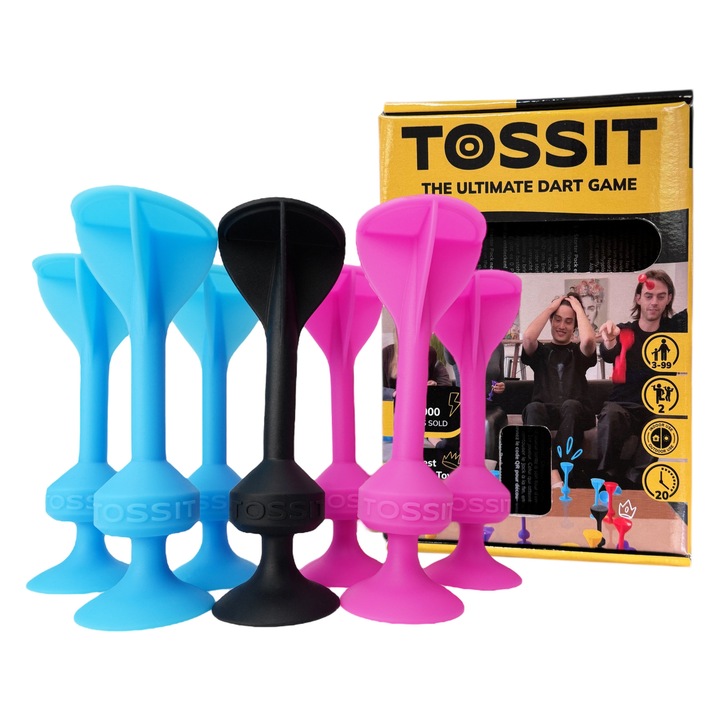 Darts szett tapadókorongokkal, Tossit, 7 darabos szett, rózsaszín-kék