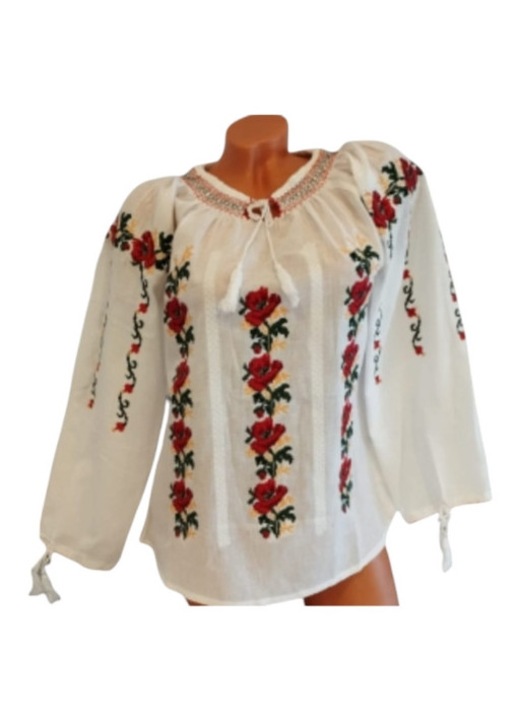 Ie pentru Dama, traditionala Alb-multicolor, trandafiri