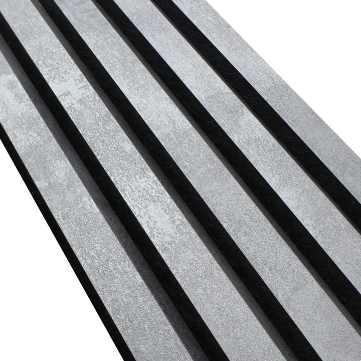 Set 2 Riflaje Decorative, tip panou acustic din fetru cu lamele din MDF, negru/crom, 2600*400*21mm