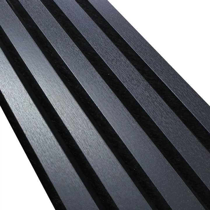Set 2 Riflaje Decorative, tip panou acustic din fetru cu lamele din MDF, negru/antracit, 2600*400*21mm