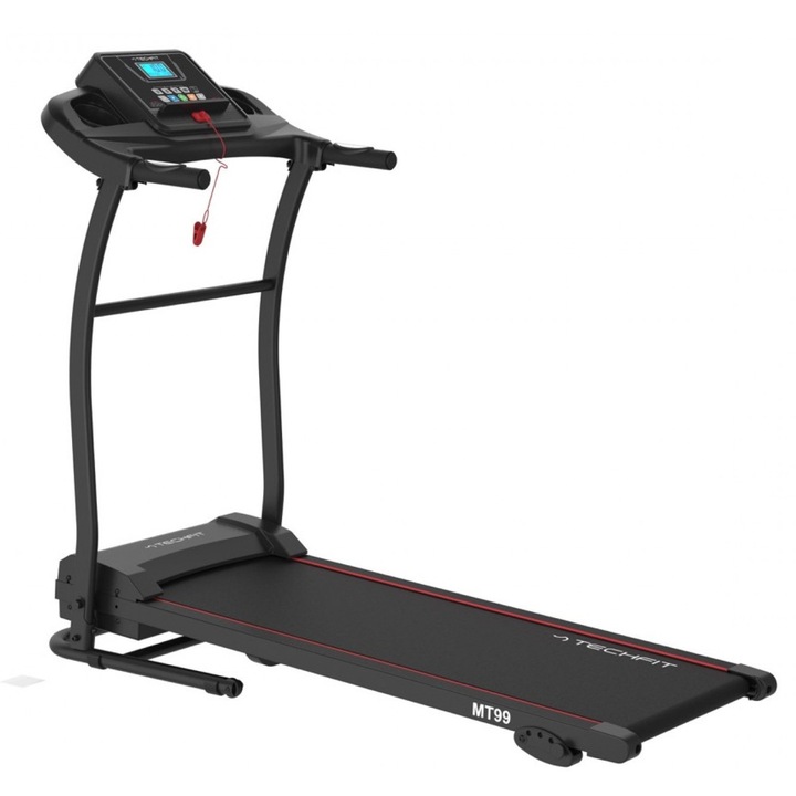 Бягаща пътека TECHFIT®, иновативна моторизация, регулируема скорост, 12 програми, Bluetooth FitShow/Kinomap/Zwift, ръчен наклон, сгъваема, LCD, черна