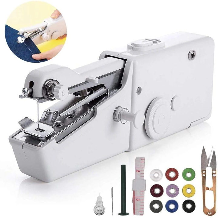 Masina de cusut portabila YANYXR, mini, set cu accesorii, alb, compacta