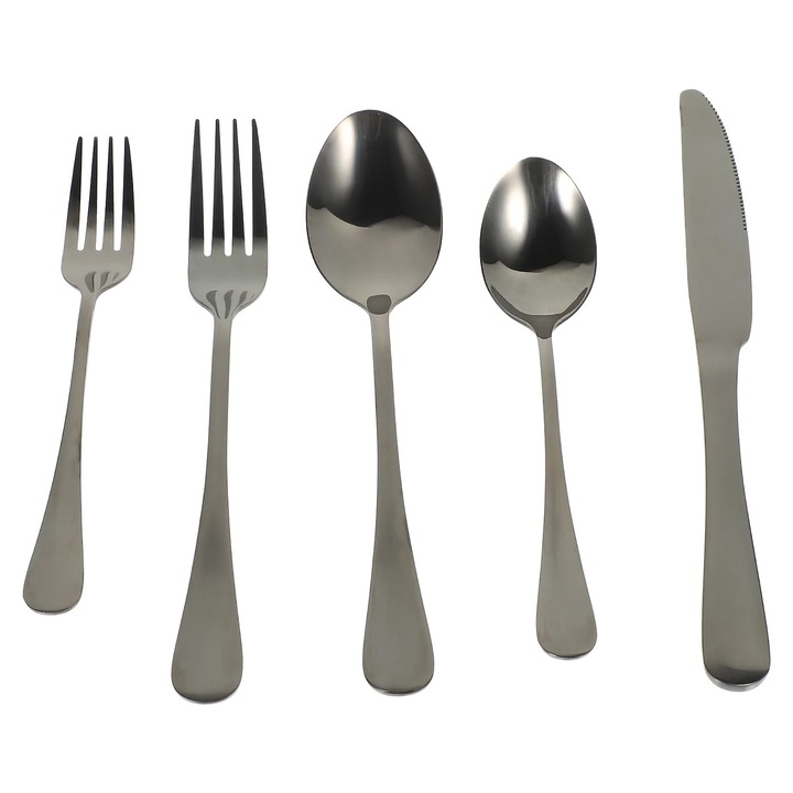 YANYXR BCS2915736 evőeszközkészlet rozsdamentes acélból, 5 részes (kés, asztali villa, desszertvilla, nagy kanál, teáskanál), fekete