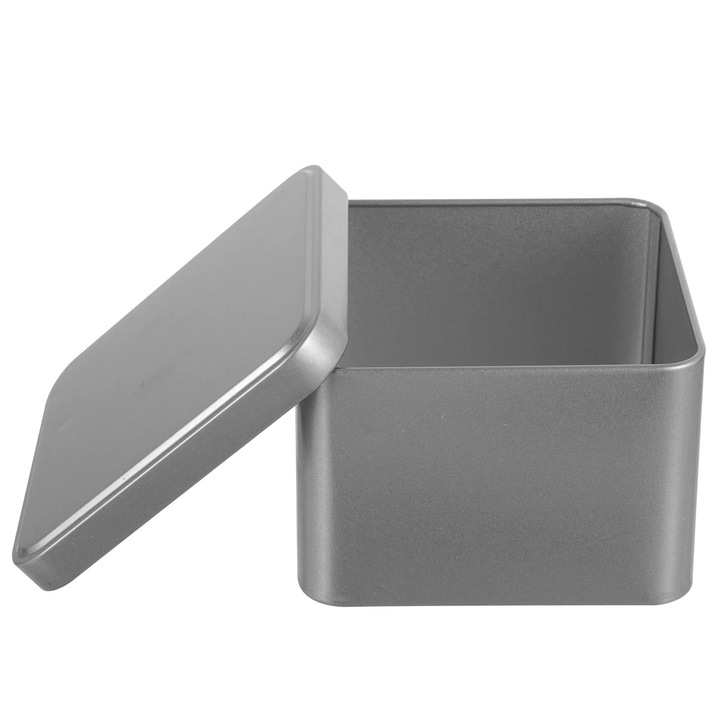 Cutie metalica pentru ceai YANYXR BCS3104921, din tabla, patrata cu capac, argintiu, 9.8 x 9.8 x 6.4 cm