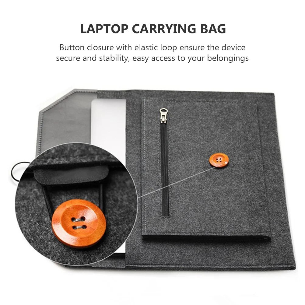 ZYBLSSBB, husa laptop din fetru cu buzunar frontal si inchidere cu nasture, model LSM2xh772-BCS0028224, gri inchis, 15 inch