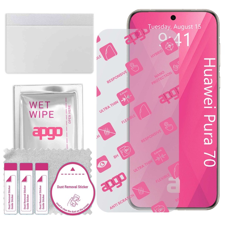 Apgo защитно стъкло за Huawei Pura 70 - хибридно стъкло, протектор за екран, гланцово, гъвкаво хибридно стъкло, пълно лепене