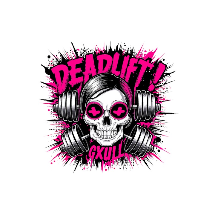 Sticker Deadlift Skull Roz Negru, Autoadeziv, Cri-Flo, Marime 10 cm