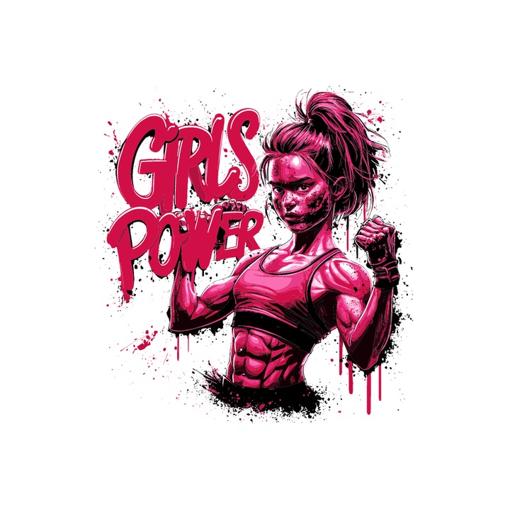 Sticker Girls Power Fata Fitness Rosa, Autoadeziv, Cri-Flo, Marime 6 cm
