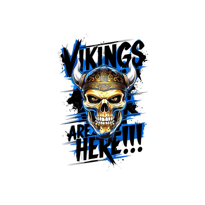 Sticker Vikings Are Here Craniu, Autoadeziv, Cri-Flo, Marime 10 cm