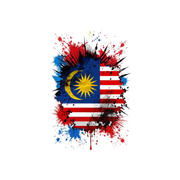 Sticker Malaysia Steag Splash Art, Autoadeziv, Cri-Flo, Marime 10 cm