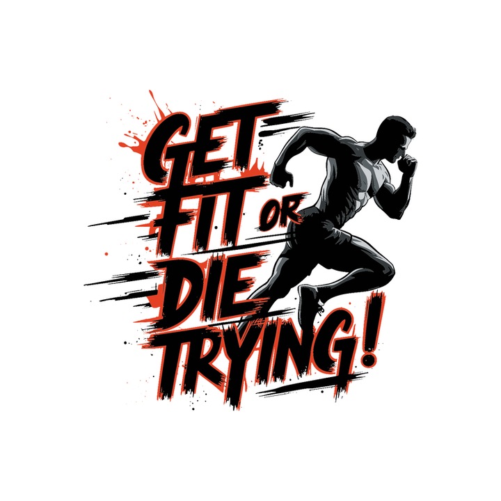 Sticker Get Fit Or Die Trying Silueta Alergare, Autoadeziv, Cri-Flo, Marime 25 cm