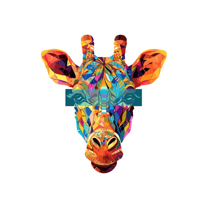 Sticker Girafa Colorata Stil Poligonal, Autoadeziv, Cri-Flo, Marime 10 cm