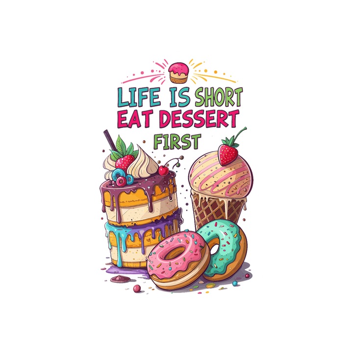 Sticker Life Is Short Eat Dessert First, Autoadeziv, Cri-Flo, Marime 6 cm