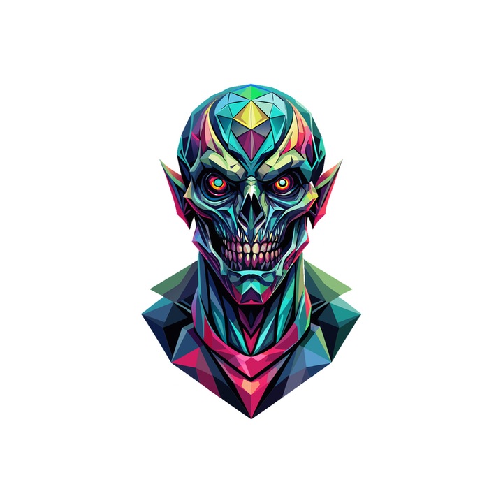 Sticker Craniu Extraterestru Cyberpunk, Autoadeziv, Cri-Flo, Marime 6 cm