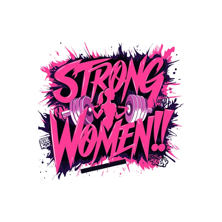 Sticker Strong Women Text Roz Motivational, Autoadeziv, Cri-Flo, Marime 10 cm