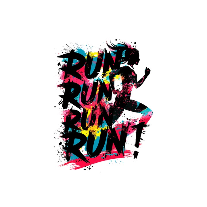 Sticker Run Run Run Silueta Femeie, Autoadeziv, Cri-Flo, Marime 6 cm