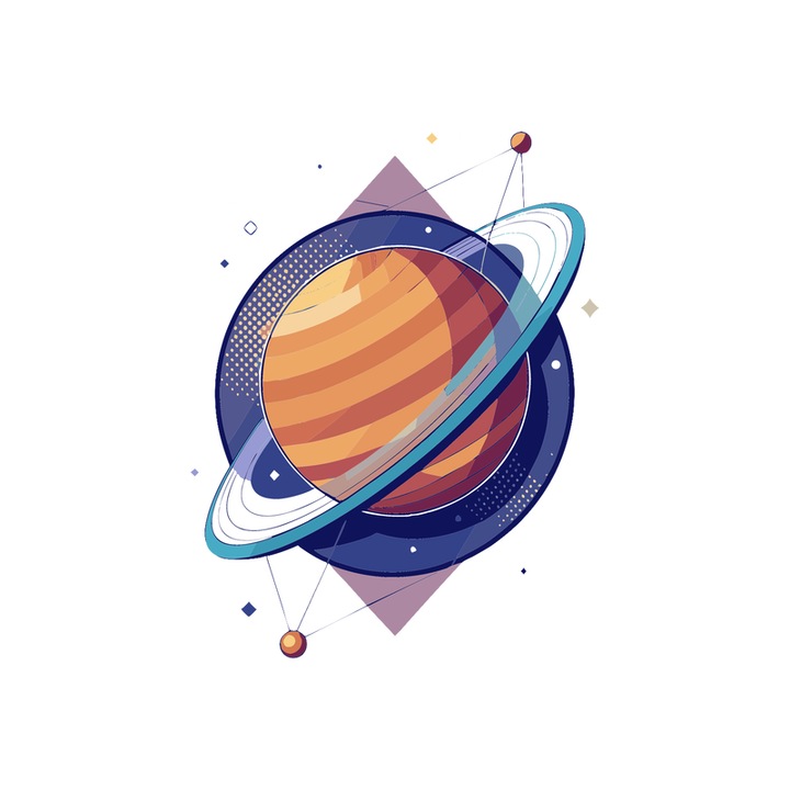 Sticker Planeta Saturn Stil Poligonal, Autoadeziv, Cri-Flo, Marime 6 cm