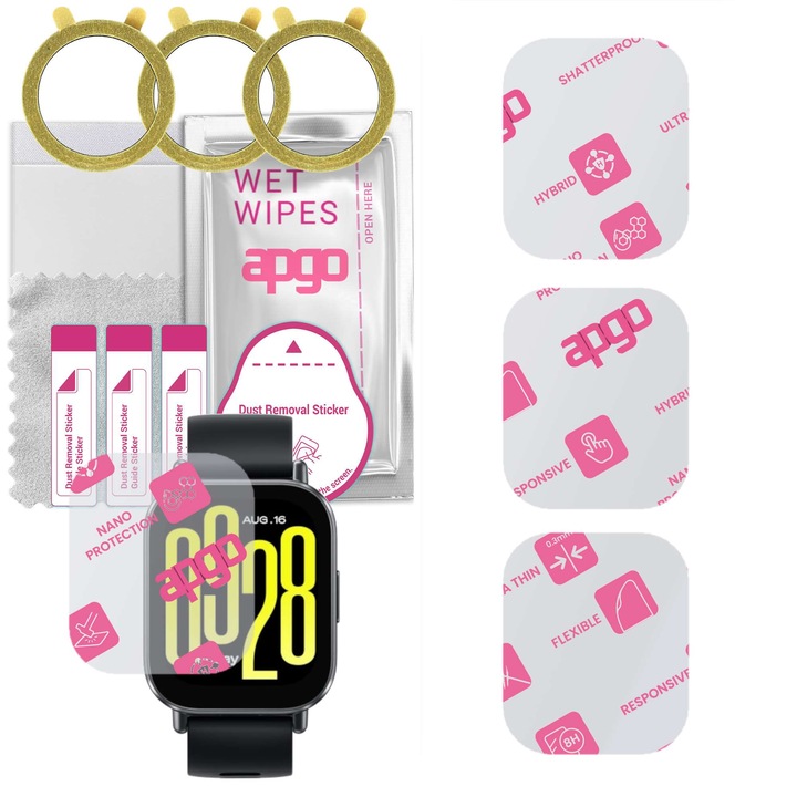Set de 3 sticle de protectie APGO, pentru ceas Xiaomi Redmi Watch 5 Active, sticla hibrida, ultra clear, 0,2mm