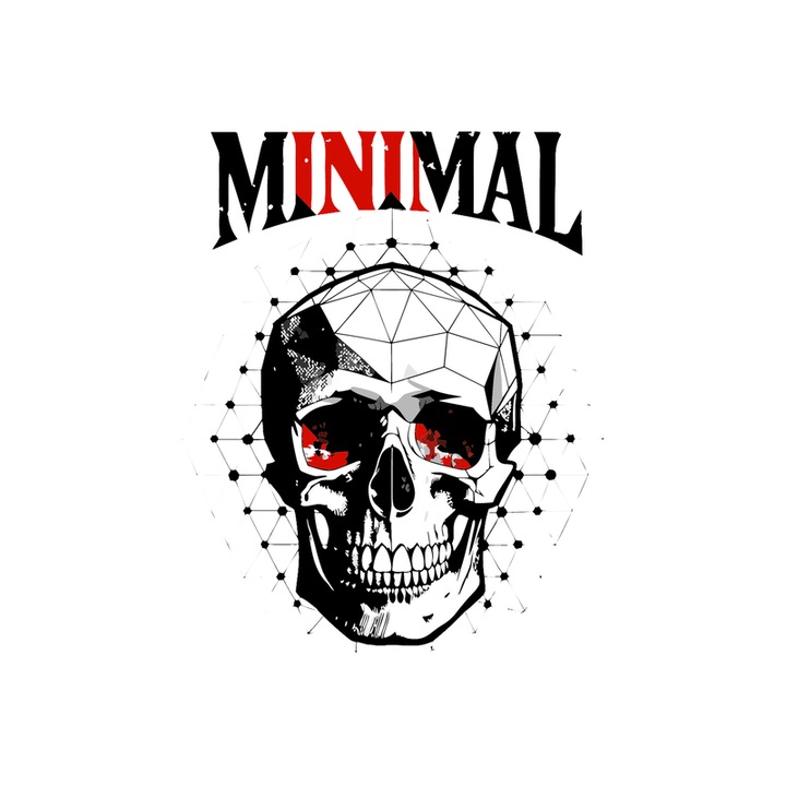 Sticker Minimal Craniu Alb Negru, Autoadeziv, Cri-Flo, Marime 6 cm