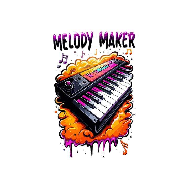 Sticker Melody Maker Pian Colorat, Autoadeziv, Cri-Flo, Marime 15 cm