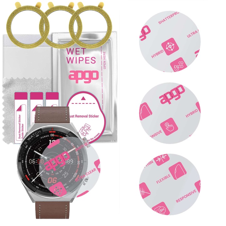 Комплект от 3 защитни стъкла за часовник Watchmark Fashionwatch Maverick - apgo, пълно лепило, хибридно стъкло, гланцово, защита на дисплея на часовника, защита от надраскване