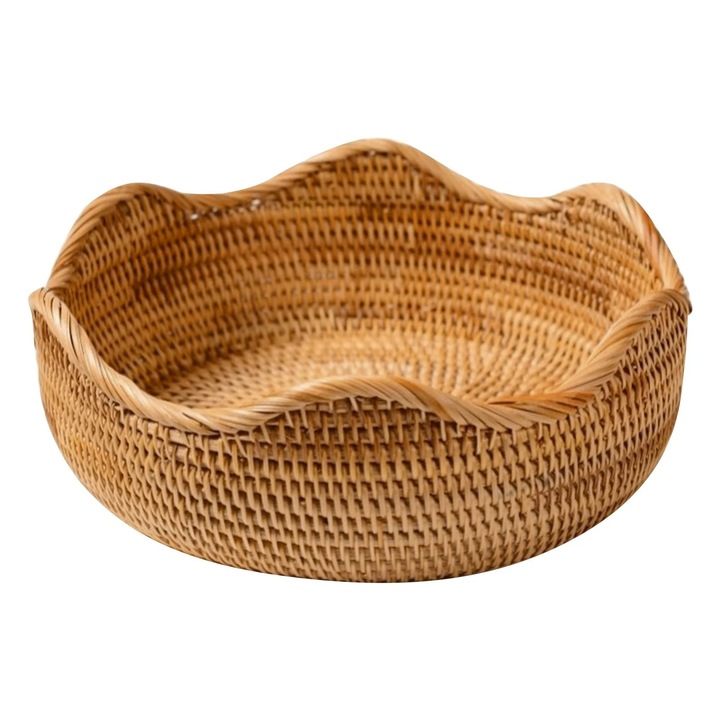 Cos depozitare rotund rattan natural, maro, 25x25x12cm
