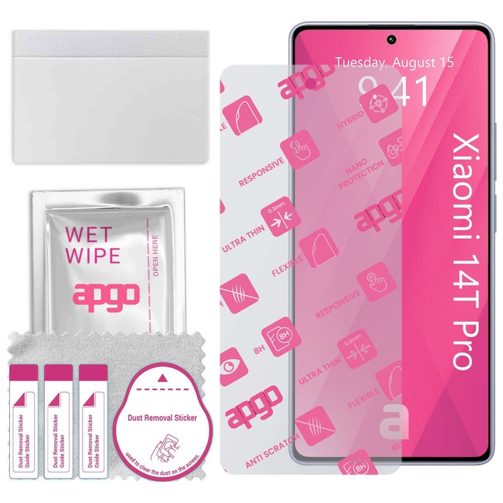 Sticla de protectie apgo pentru Xiaomi 14T Pro – sticla hibrida, securizata pentru display, lucioasa, flexible Hybrid Glass, full glue