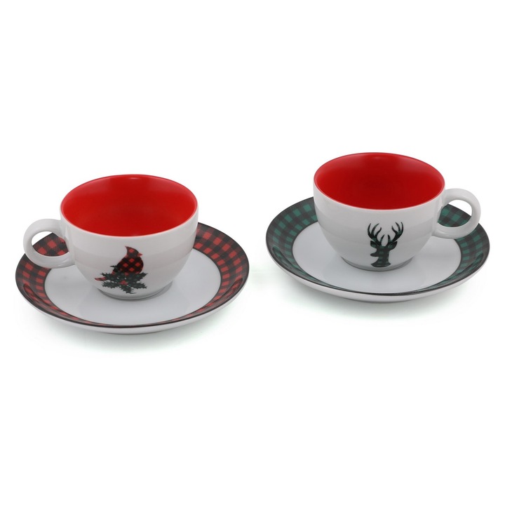 Set de cesti de cafea, Hermia Concept, 100% portelan, 7x7x5cm, 12x12x3cm