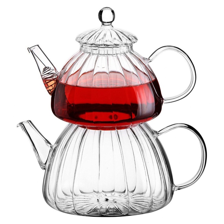 Teáskanna, Hermia Concept, 800ml, 1,5l, boroszilikát üveg, rozsdamentes acél szűrővel