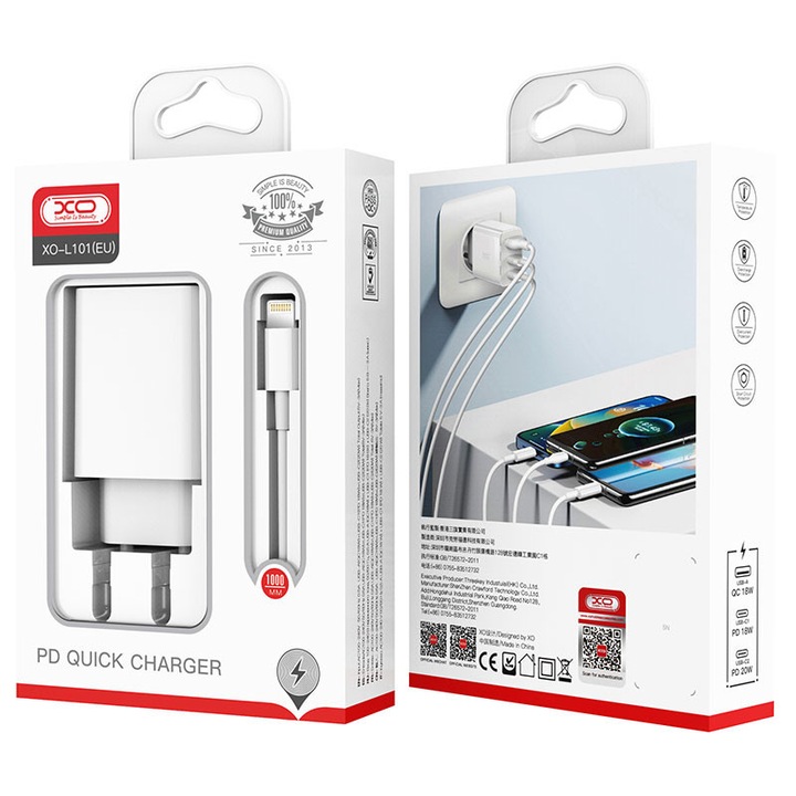 Hoco hálózati töltő (C80A Plus) + USB-C kábel, 20W, 5V, 3.1A, 1xUSB-C, 1xUSB-A, PD, QC 3.0, fehér