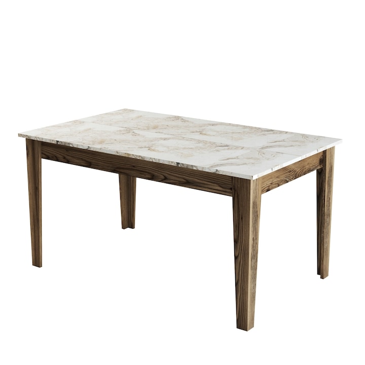 Маса Puzzle-home HM9507, Меламин, Орех - Бял мрамор, Място за съхранение, 145x88x75Hсм