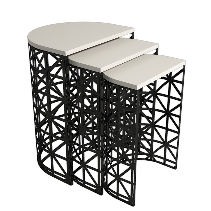 Set 3 mese suprapuse Woody Fashion, metal, melamina, alb, 46x62x33cm 41x58x30cm 36x53x27cm