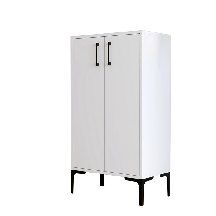 Cipőszekrény, Woody Fashion, 100% melamin, 60x111x35cm, 21,15cm polcmagasság, fémes