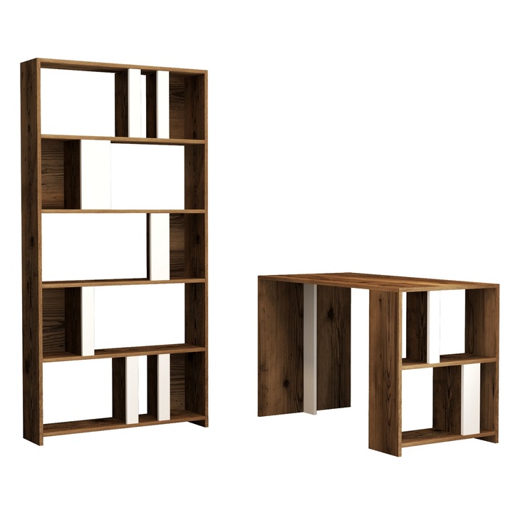 Birou de studiu si biblioteca Woody Fashion 120x75x60cm PAL 90x180x20cm