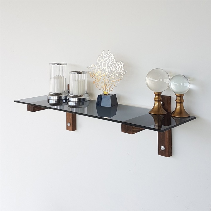 Woody Fashion fali polc 85x25x25cm tömörfa üveg