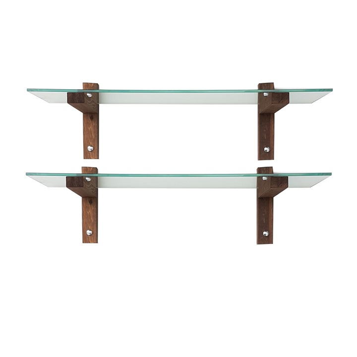 Fali polcok, Woody Fashion, 2 darab, 85x25x25cm, fenyőfa, 8mm edzett üveg